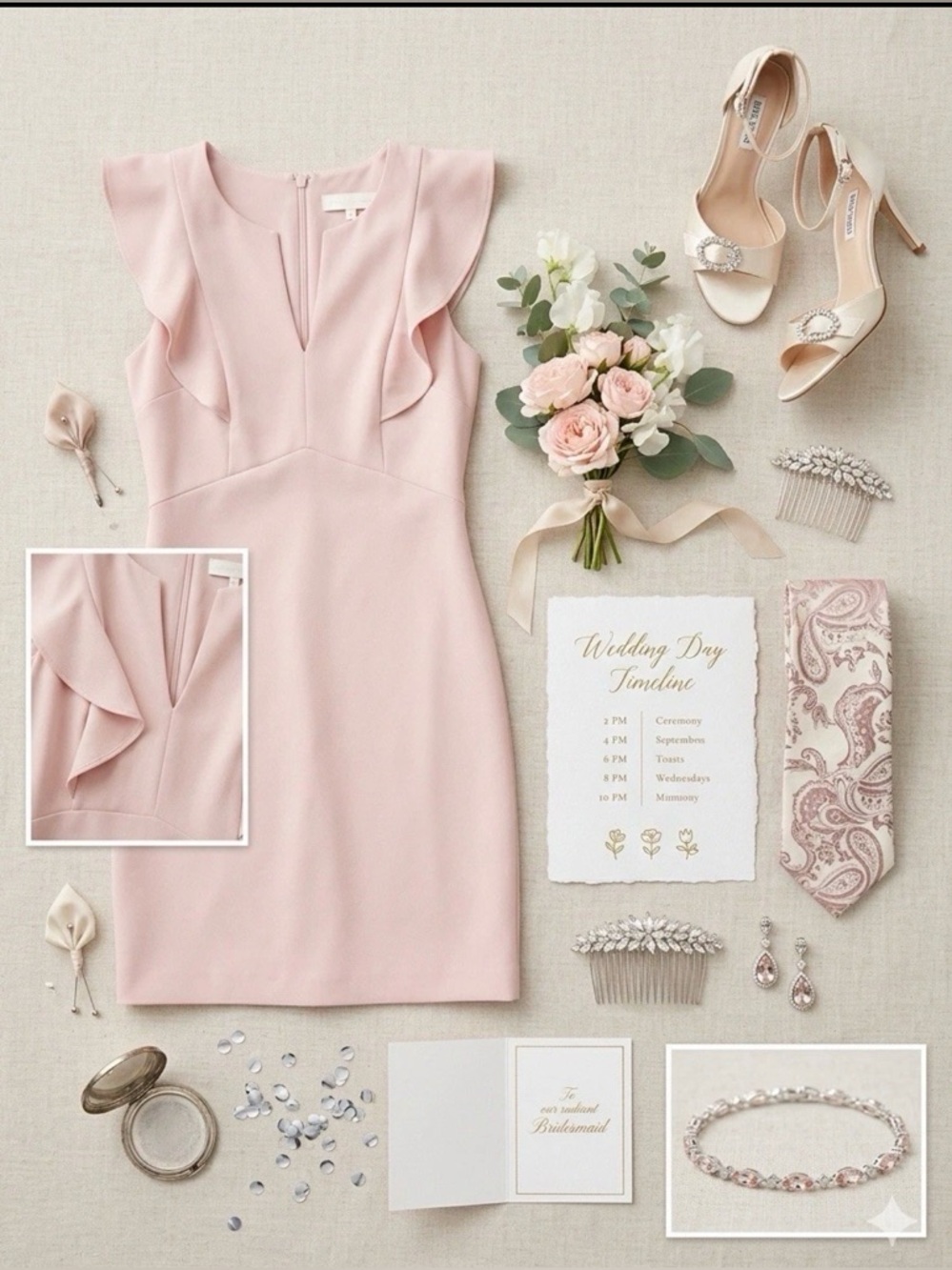 NWT Express Blush Pink Ruffle Sleeve V-Neck Sheath Dress Size M Spring Wedding